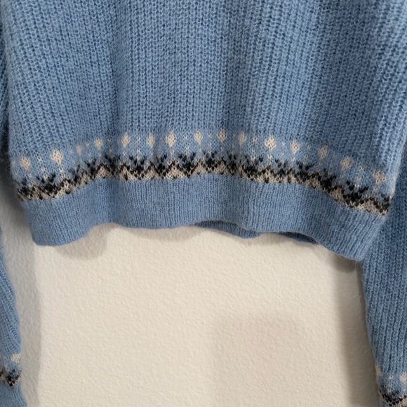 J. Crew Fair Isle Alpaca Wool Half Zip Sweater M Blue Cream Cropped Preppy - Picture 2 of 9